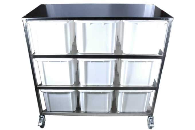 VEJEBORD med plastbeholdere 9x60L Bremse